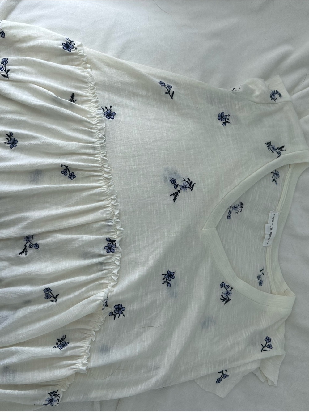 Madewell White Tunic with Navy Floral Embroidery